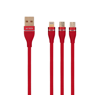 Hytech - Hytech HY-X505 1.2M 3A MicroUSB+Lightning+TypeC 3 in 1 Kırmızı Şarj Kablosu