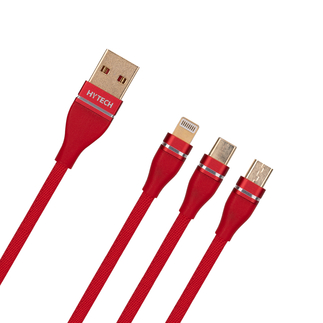 Hytech - Hytech HY-X505 1.2M 3A MicroUSB+Lightning+TypeC 3 in 1 Kırmızı Şarj Kablosu (1)
