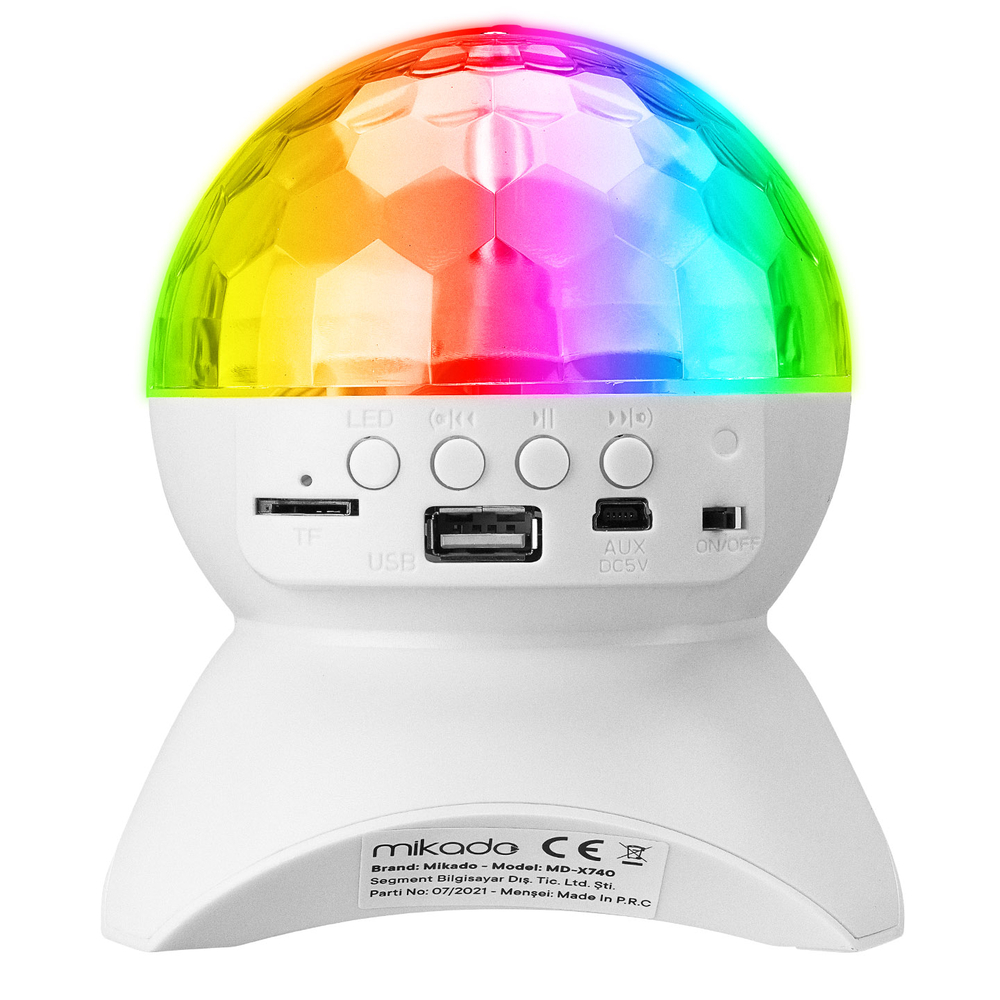 Mikado MD-X740 Beyaz Şarjlı BT-TF Cart-USB Tavan Led Işıklı Disko Topu Speaker Hoparlör - 3